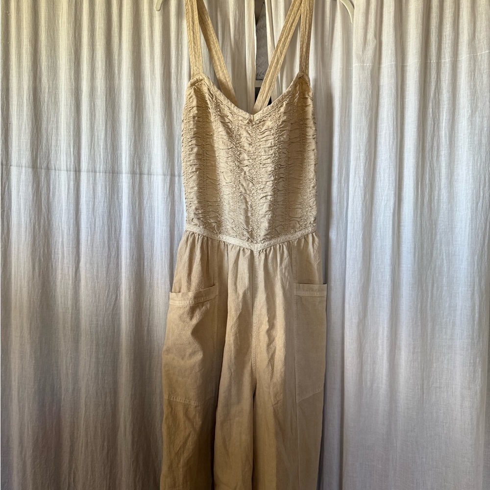 Free People Cream Textured Jumpsuit